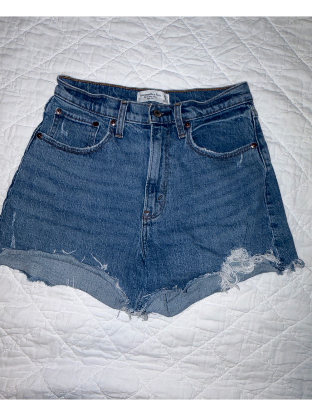 Abercrombie & Fitch Curve Love Distressed Blue Denim Cutoff Shorts